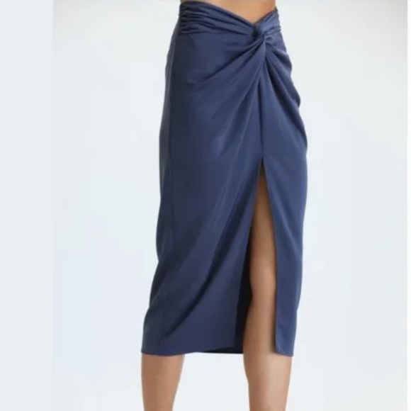 Fate Deep Blue Satin Midi Skirt Navy Blue Size Small - Picture 1 of 8